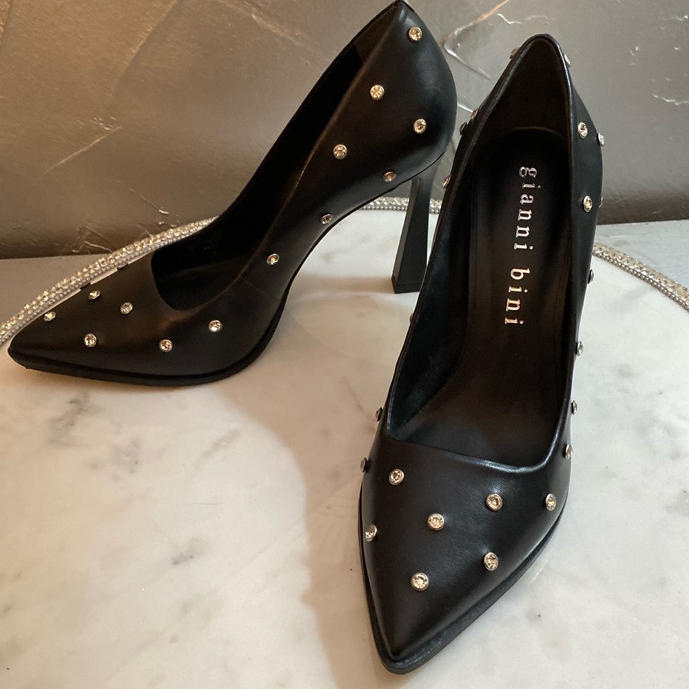 Gianni Bini Rhinestone Leather Heels Black size 9